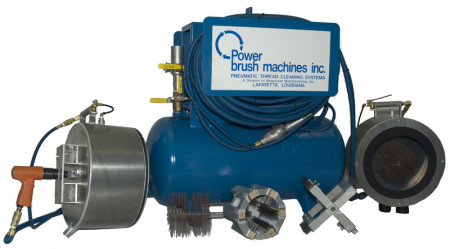 As an owner of a Power Brush Machine system, you'll save time and money! Gone are the days of using messy fluids and wire brushes to clean drill pipe threads, tubing, and casing. The PBM system cleans